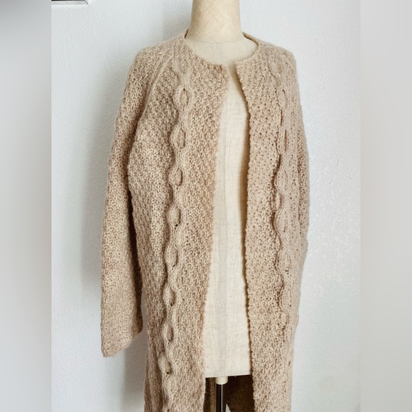 Vintage Tan Cream HandKnitted Cardigan Sweater Duster - Picture 4 of 11